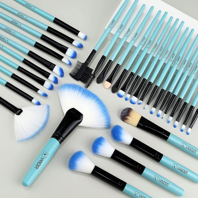 Vander Makeup Brush Set, 32Pcs Professional Premium Synthetic Makeup Brushes Set, Foundation Powder Concealers Eyeshadow Eyeliner Brush Travel Makeup Brush Set for Women, Girl (Blue)