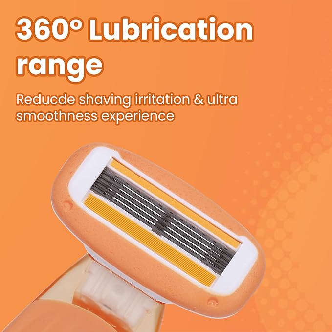 Mini Travel razor Kit for women - 1 Handle and 3 Cartridges - Extra Smooth 5-blade With Case for Close Shaving - Orange