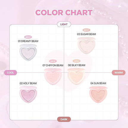 lilybyred Luv Beam Glow Veil | Korean Heart-Shaped Highlighter, Illuminating Shimmer, Radiant Glow, Silky Powder Texture, Buildable & Blendable, Lightweight & Long-Lasting, 0.11 oz. (06 Silky Beam)
