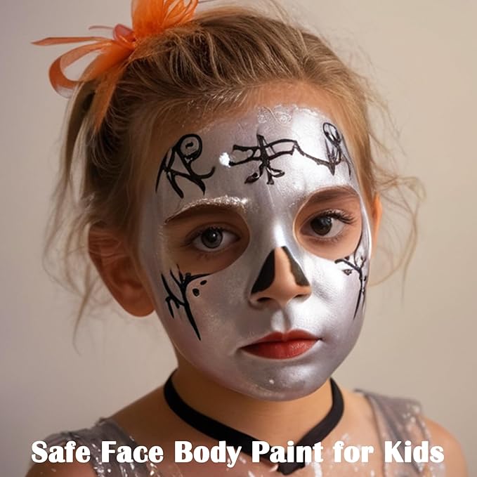 MEICOLY Metallic Silver Face Body Paint for Tin Man Makeup,2.37Oz Large Tube Water Based Full Body Paint for Adults and Kids,Pro Silver Face Paint for Halloween SFX Special Effects Cosplay Makeup