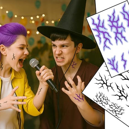 K-Pop Style Tribal Temporary Tattoos – Are You Guardian or Demon? 2 A5 Sheets of Black & Purple Fantasy Markings for Cosplay, Festivals & Halloween