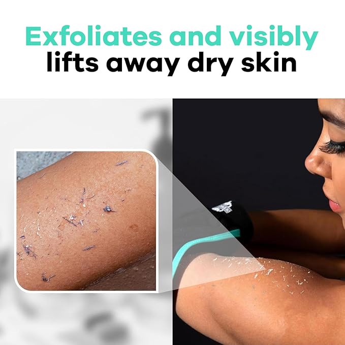 Dermasuri Deep Exfoliating Glove - Korean Exfoliating Mitt - Body Scrubber for Shower - Buffs Dry & Dead Skin - Keratosis Pilaris Treatment Scrub - Stocking Stuffer Gifts for Women & Men - Teal Mitt