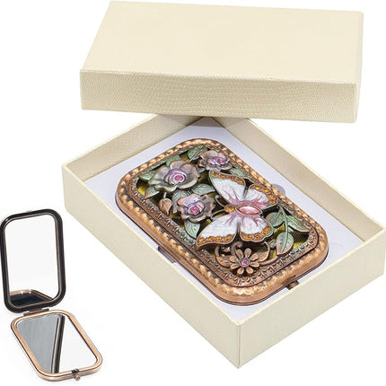 Warmtree Vintage Makeup Mirror Metal Portable Foldable Mirror Butterfly Vanity Mirror Double Sided Compact Cosmetic Mirror Travel Mirror (A)