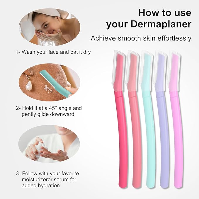 Face Razors for Women, Dermaplane Razor for Women Face, Eyebrow Razor, Dermaplaning Tool, Gentle Exfoliation Microblades for Sensitive Skin, Peach Fuzz Remover