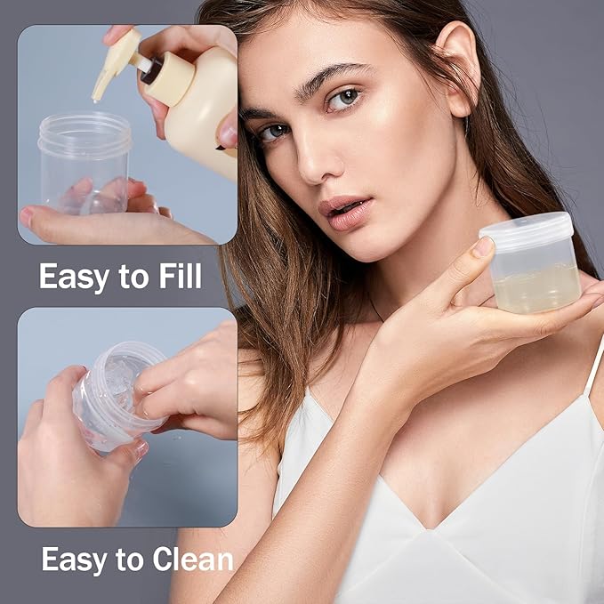 ASEVAT 6 Pack Airtight Plastic Jars, Leak-Proof Travel Size Jar | Refillable Cosmetic Containers for Creams, Lotions, TSA-Approved Clear Jars with Secure Lids (clear)