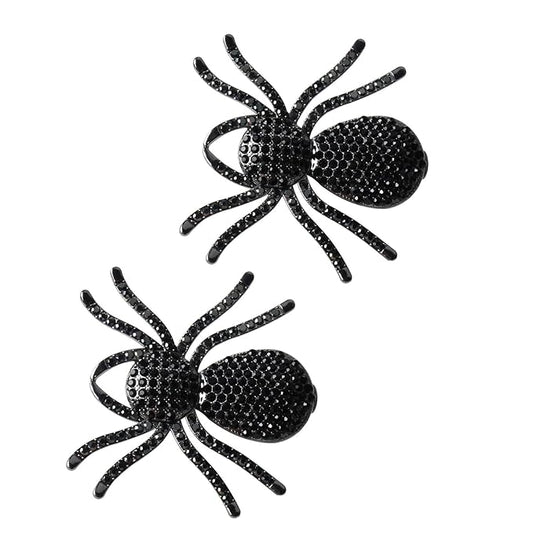 2PCS Black Spider Hair Clips for Women Girls Hiphop Metal Spooky Halloween Hair Clip With Stone Barrette for Styling Halloween Hair Accessories
