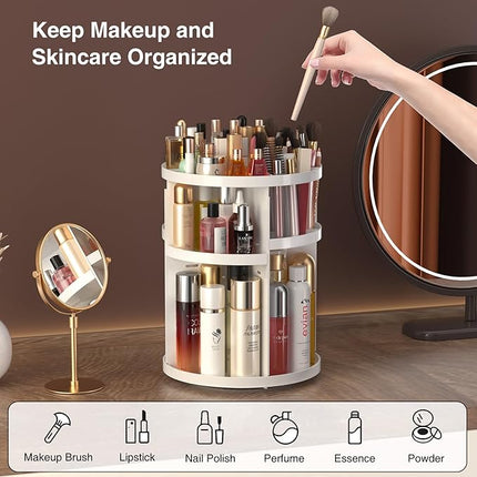 360 Large Rotating Makeup Organizer Countertop, Clear Acrylic Makeup Organizers, Organizador De Perfumes, 7 Layers Large Make Up Organizer, Huge Storage Fits for Vanity and Bathroom (White, Small)