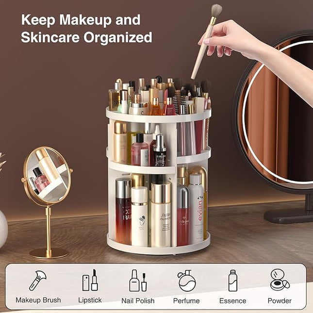 360 Large Rotating Makeup Organizer Countertop, Clear Acrylic Makeup Organizers, Organizador De Perfumes, 7 Layers Large Make Up Organizer, Huge Storage Fits for Vanity and Bathroom (White, Small)