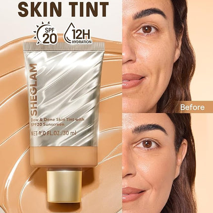 SHEGLAM Dew & Done Skin Tint with SPF20 Light-medium Coverage Foundation Evens Skin Tone-Sand
