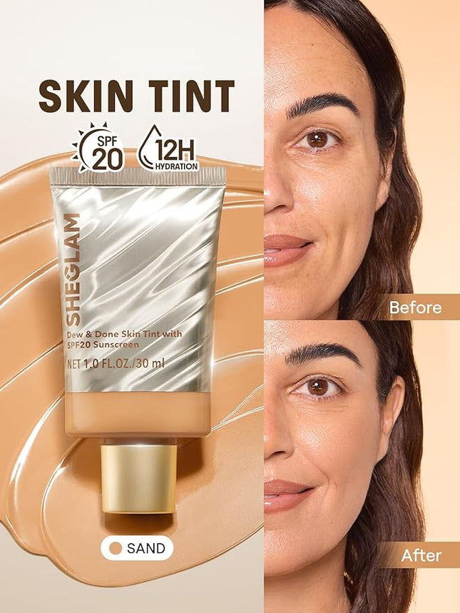 SHEGLAM Dew & Done Skin Tint with SPF20 Light-medium Coverage Foundation Evens Skin Tone-Sand