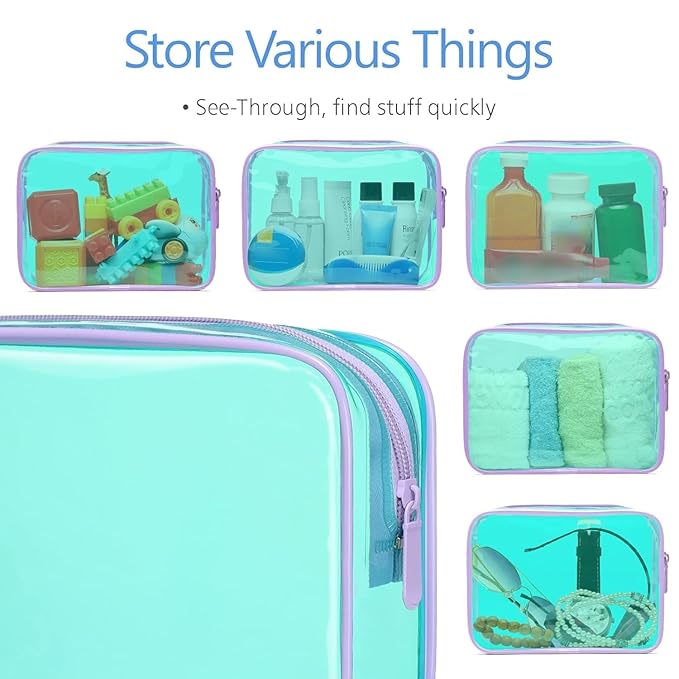 PACKISM Clear Makeup Bag, 3 Pack Tsa Approved Toiletry Bag with Zipper, Water-resistant Clear Cosmetic Bags Fit Travel Essentials, Carry-on Airport Airline Compliant Toiletries Bag, Mint Green