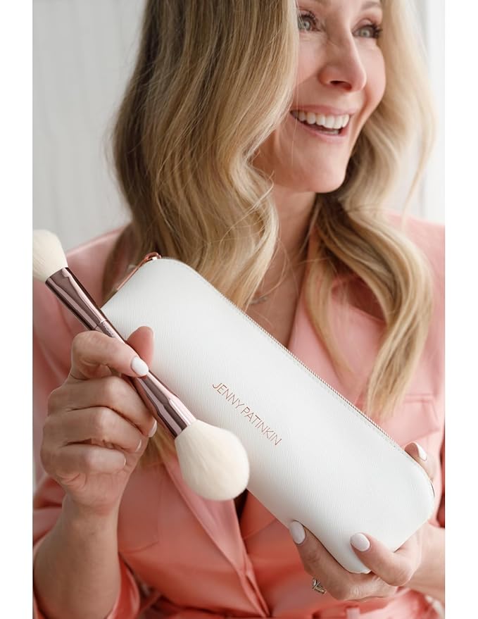 Luxury Dual Ended Makeup Brush Set, 6 Makeup Brushes, Professional & Travel Makeup Brush Set with White Leather Case, 2.5x More Vegan, Soft Bristles for Full Face Flawless Application.