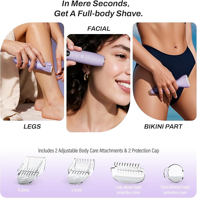 Bikini Trimmer for Women, 3 in 1 Electric Razors for Women - Cordless Body Shaver for Trip - IPX7 Waterproof with LED Display, Ceramic Blade, Rechargeable Lady Trimmer for Underarm Body Leg Face