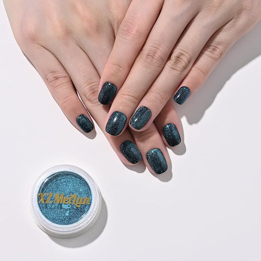 Cat Eye Nail Powder, Big-Capacity 0.8g 9D Cat Eyes Magnetic Powder Sapphire Blue Magic Mirror Effect Pigment Holographic Nail Art Glitter, Can Mixed with Builder Gel Nail Polish for Use