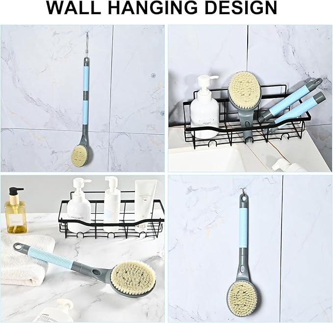 Back Scrubber Anti Slip for Shower, 21.7” Detachable Back Bath Brush for Shower, Back Scrubber, Exfoliation and Improved Skin Health for Elderly with Limited Arm Movement, Disabled (21.7” Grey)