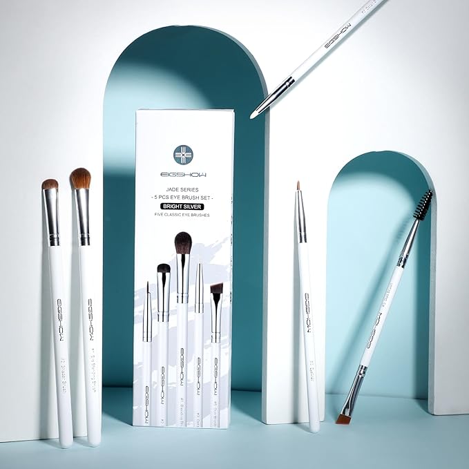 Eyeshadow Brush Set, EIGSHOW 5pcs Basic Eye Makeup Brushes For Blending, Eye Shadow, Eyeliner, Crease, Eyebrow, Vegan Travel Kit (Pearly White)