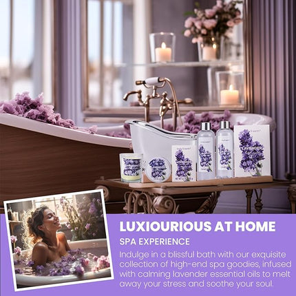 Gift Set for Women Body & Earth Gifts Set Lavender Gift Baskets For Women Bath Sets with Bubble Bath Body Lotion Scented Candle Valentine‘s Day Gifts