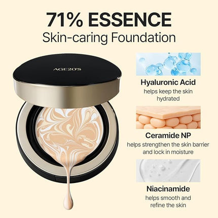 [Vegan] AGE20'S Signature Essence Pact | Pack of 1 | 41N MOCHA | Korean Cushion Foundation | Cream Foundation, Dewy & Glow Finish, Natural Coverage, SPF 50+