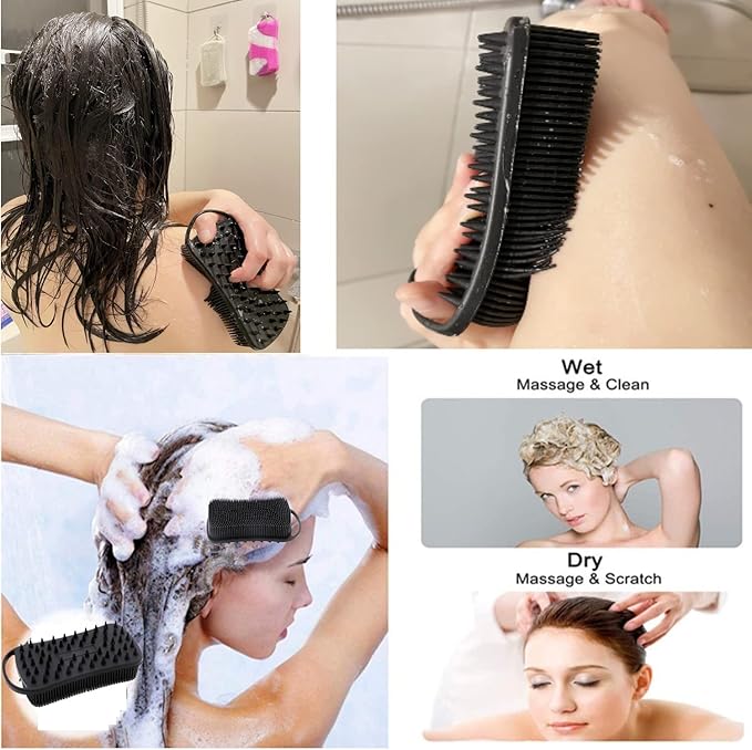 2Pack Dual Sided Silicone Body Scrubber for Exfoliating, Shower&Scalp Massage, 2 in 1 Bath&Shampoo Brush,Soft Body Exfoliator Silicone Loofah Shower Scrubber Brush for All Kinds of Skin
