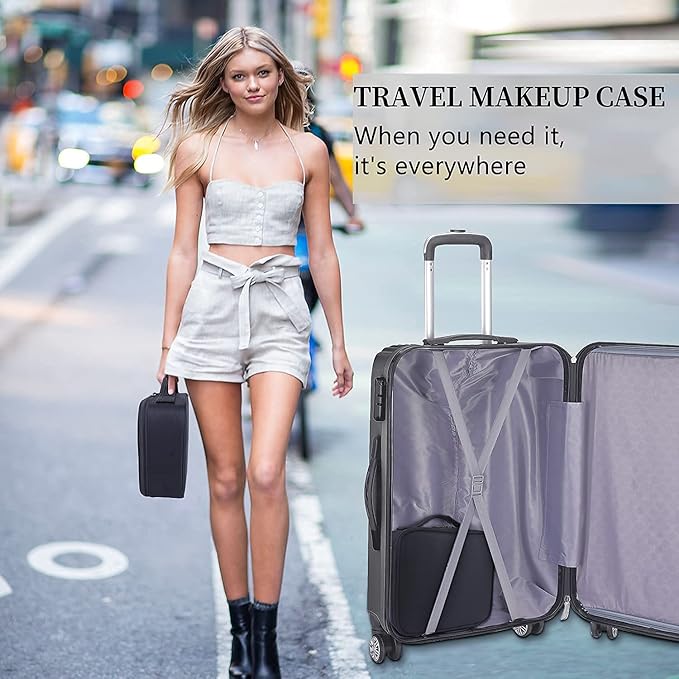 Travel Makeup Bag 10.4" Makeup Train Case Portable Artist Make Up Organizer Case with Adjustable Dividers Oxford Cloth Storage Case for Cosmetics Makeup Brushe (Black)