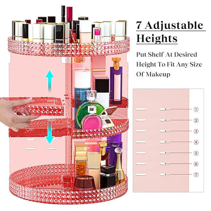 Pink 360 Makeup Organizer Carousel, Organizador De Perfumes, Acrylic Make Up Organizer, Large 7 Layers 360 Makeup Organizer, Fits Makeup Brushes, Lipsticks, Bathroom, Vanity, Plus Size Pink