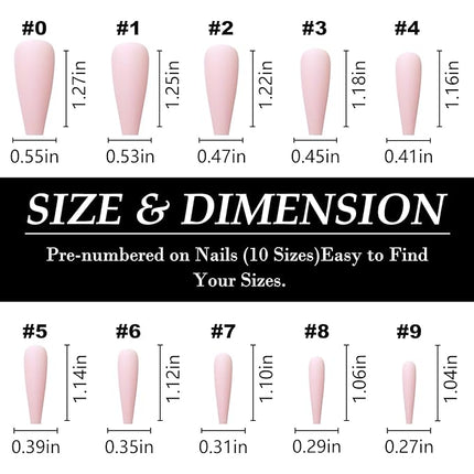 LoveOurHome 100pc Coffin Press on Nails Long Fake Nails Matte Full Cover False Nails Press ons Artificial Nail Medium Ballerina Fake Fingernail Nude Presson on Nail Tips for Women Kids Girls