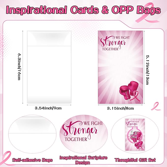 60 Sets Breast Cancer Awareness Gifts for Women Inspirational Folding Pocket Round Compact Mirrors with Motivational Cards Pink Ribbon Boxing Gloves Breast Cancer Survivor Gifts