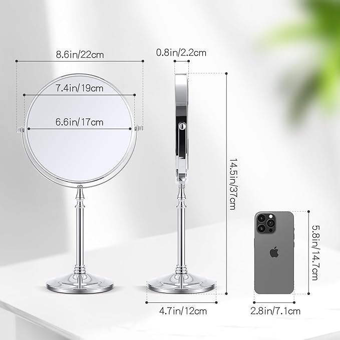 MIYADIVA Magnifying Mirror 20x, Double Sided 1X & 20X Magnifying Mirror on Stand, Large Tabletop Magnified Vanity Mirror, Magnified Mirrors with 360°Rotation for Bathroom or Bedroom,8 Inches