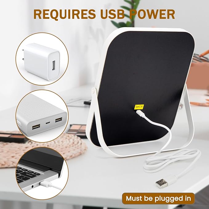 8" x 10" Lighted Vanity Mirror with 3-Color Dimmable LED, HD Professional Mirror with Lights, 360° Rotation, Portable Makeup Mirror for Bedroom Desk or Travel (White)