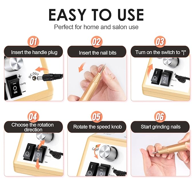 Subway Professional Nail Drill Machine - Electric File for Acrylic and Gel Nails, 20000RPM - Manicure Pedicure Tools for Professionals and Beginners