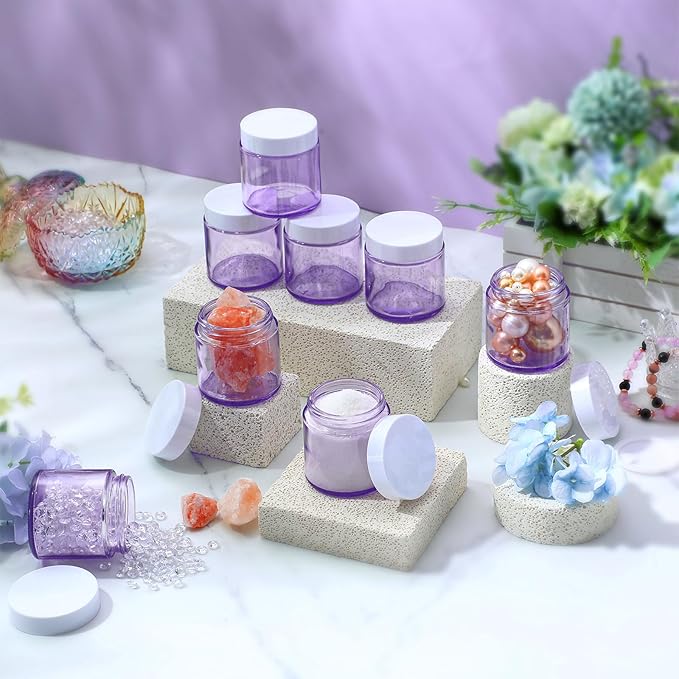 Norme 24 Pcs 4 oz Glass Jars with Lids Leakproof Round Airtight Empty Cosmetic Jars with Inner Liners Lid for Storing Lotions Powder Ointments Candle Making Tins (Light Purple)