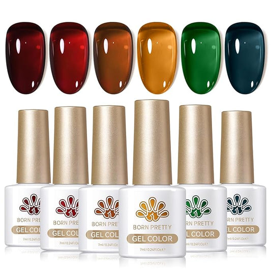 Born Pretty Jelly Gel Nail Polish,Halloween Fall Winter Transparent Gel Polish,Christmas Brown Blood Wine Red Orange Green Blue,Soak Off U v LED Light Cure Nail Art Kit for Salon and DIY at Home