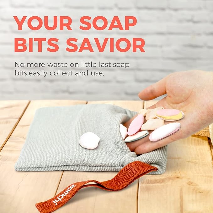 ZOMCHI 2 Pieces Different Roughness Soap Pouch and Soap Saver Pocket for Use in Shower, Body Scrubber Shower Sponge, Premium Exfoliating Soap Bag