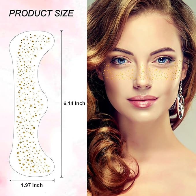 Glitter Freckles Gold Sparkle Freckles Face Tattoo Fake Glitter Freckle Temporary Patches for Women Party Makeup 8 Pcs