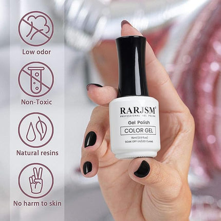 RARJSM Gel Polish, 15ML Pure Black Gel Nail Polish Soak Off UV LED Nail GelPolish High Gloss Long Lasting Nail Art Manicure Salon DIY at Home