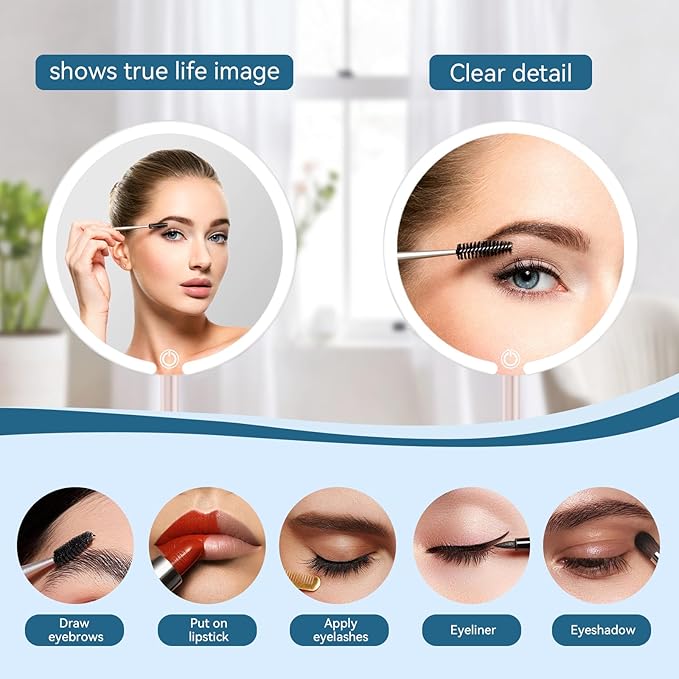 Vanity Mirror with Lights with 4K Ultra-Clear Clarity, Long-Press Touch Brightness Control, 3-Speed Brightness, and Multi-Angle Design – Perfect for Makeup & Grooming (White)