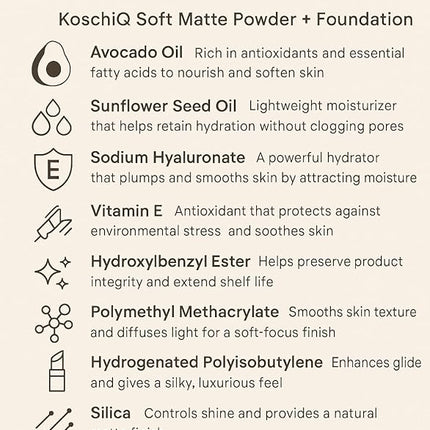Koschiq Soft Matte Powder + Foundation – 2-in-1 Compact with Oil Control & Blurring Effect | Longwear, Buildable Matte Finish | K-50. Medium with warm neutral undertone