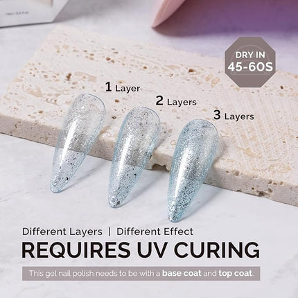 MelodySusie Snowflake Blue Glitter Gel Polish,0.5fl oz Nails Soak Off UV LED Lake Blue Shimmer Sparkle Gel Polish Gift for Women Nail Art Manicure Salon DIY Nail Design Decoration at Home-1752