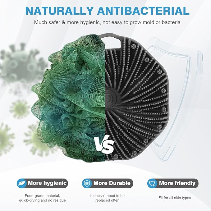 Silicone Body Scrubber,Exfoliating Body Scrubbers for use in Shower,Silicone Body Brush for Showering and Anti-Slippery Handles for All Skin Types,Eco Friendly Shower Scrubber for Body (Baby Blue)