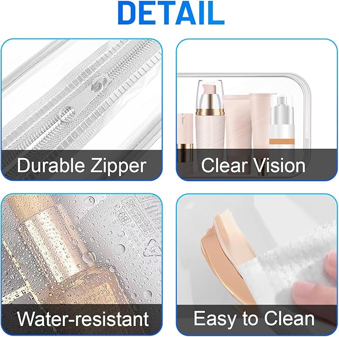 12 PCS Clear Makeup Bag for Women with Zipper, TSA Approved Toiletry Pouch, Cosmetic Bag Bulk for Travel Organizer Diaper, Toy, Gift (White)