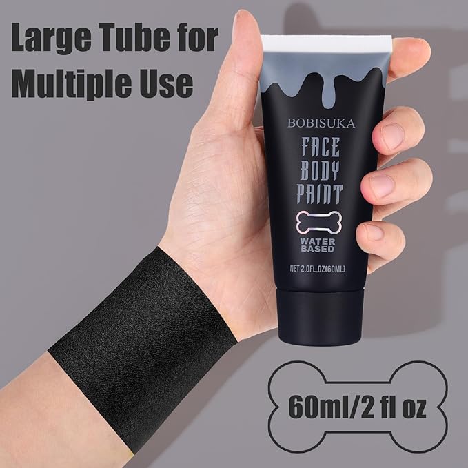 BOBISUKA Black Face Body Paint, Water Based Face Painting for Art Theater Halloween Party Cosplay Clown SFX Makeup for Women Adults, Non-Toxic Washable