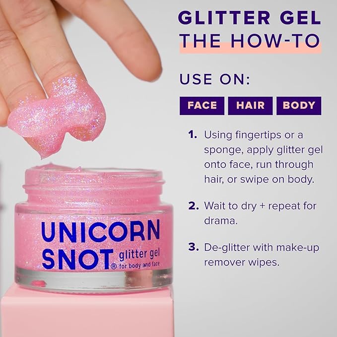 UNICORN SNOT Holographic Face Glitter & Body Glitter Gel: Glitter Makeup, Hair Glitter, Festival Rave and Anime Cosplay, Halloween Costume Makeup - Vegan & Cruelty Free, 1.7 oz Pink Glitter (Flamingo)