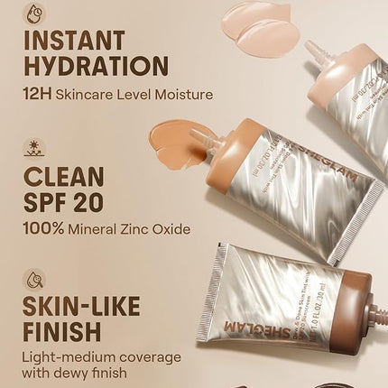 SHEGLAM Dew & Done Skin Tint with SPF20 Light-medium Coverage Foundation Evens Skin Tone-Almond