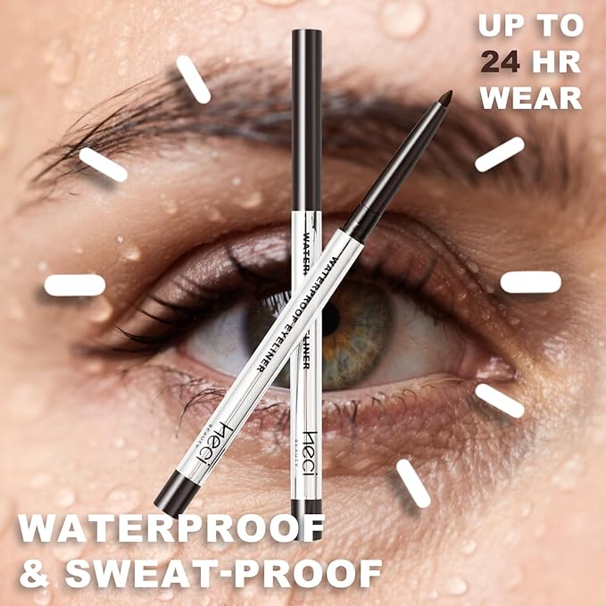 Mechanical Gel Eyeliner Pencil with a High-Pigment, Waterproof & Smudge-resistant, Glide Tip Eye Makeup with Up to 24HR Wear, Waterline Eye Liner with Built-in Sharpener (Dark brown)