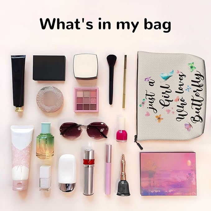 MOLAIGIN Just A Girl Who Love Butterfly Cosmetic Bag For Women, Travel Makeup Bag, Toiletry Zipper Bag, Large Capacity Aesthetic Cases