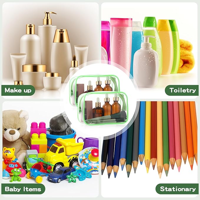 Weewooday 12 Pieces Clear Makeup Bags Cosmetic Storage Bags PVC Zipper Pouches Travel Waterproof Makeup Plastic Case for Women Organizing Toiletries Traveling Bathroom(Small,Green)