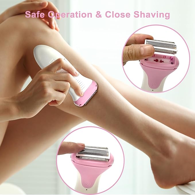 Electric Razors for Women & Bikini Trimmer for Sensitive Skin - Hypoallergenic Cordless Foil Shaver Painless Body Hair Removal for Legs,Underarms,Pubic Hair,Travel Ready Wet/Dry,rose/pu7b