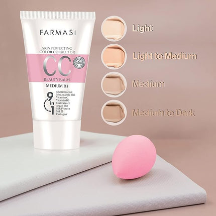 FARMASi CC Color Control Cream, Natural and Flawless Finish, Enriched Formula with Multimineral & Spf 25+, All-Day Hold, All Skin Types, 1.7 fl. oz, Medium