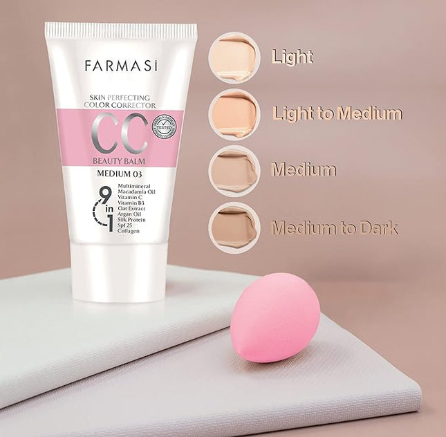 FARMASi CC Color Control Cream, Natural and Flawless Finish, Enriched Formula with Multimineral & Spf 25+, All-Day Hold, All Skin Types, 1.7 fl. oz, Medium
