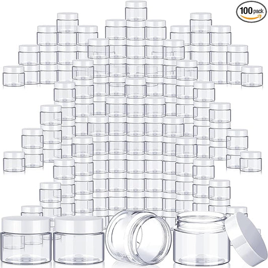 SATINIOR 100 Pcs Plastic Jars with Lids Small Containers Lids Wide Mouth Small Plastic Containers for Lotion Cream Rhinestones Body Butters Travel Storage(6 oz,White)